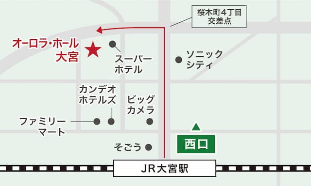 ホールへの行き方の地図